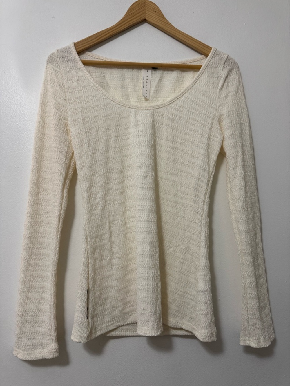 Missguided Cream Waffle Scoop Neck Long Sleeve Top